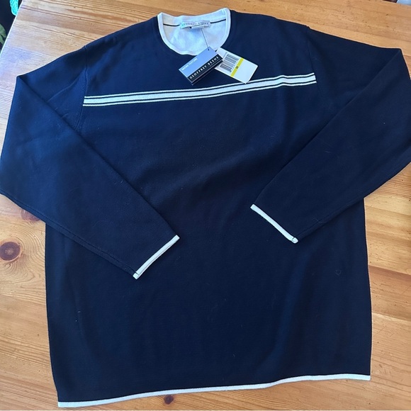 NWT Geoffery Beene Classic Pullover crewneck sweater black white stripes men M - Picture 9 of 10